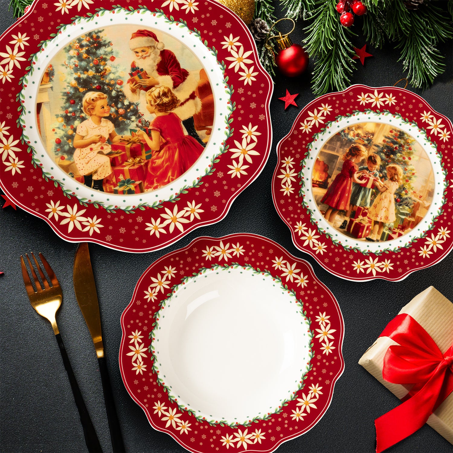 VESTIAMO CASA GRAN NATALE - Servizio di piatti Holly Wish Christmas in New Bone China 18 pezzi